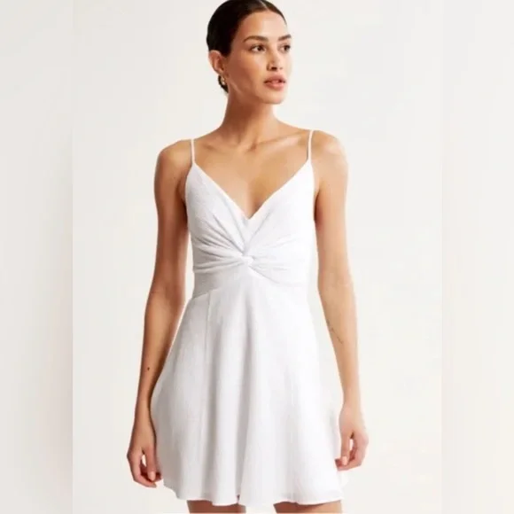NWT Abercrombie Crinkle Textured Twist-Front Mini Dress - Picture 1 of 8